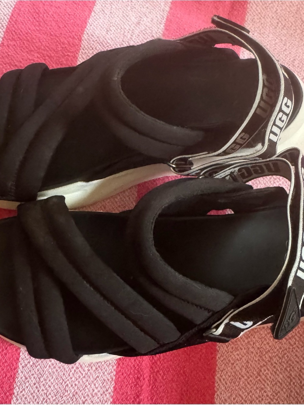 UGG Black Padded Sport Sandal with Logo Heel Strap